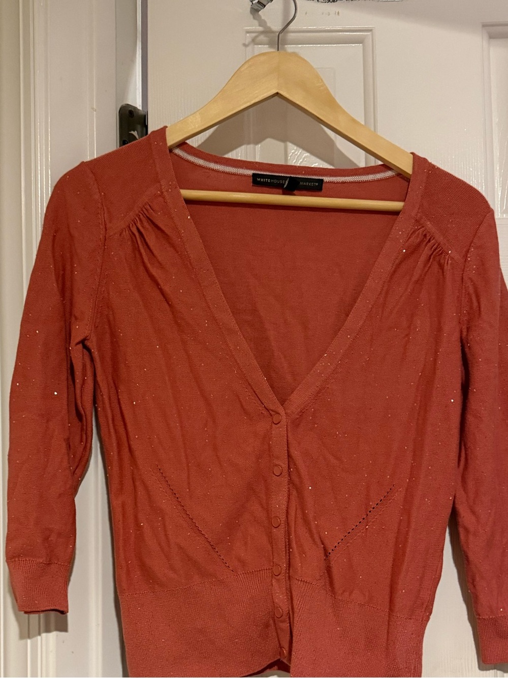 White House Black Market Coral V-Neck Button Cardigan